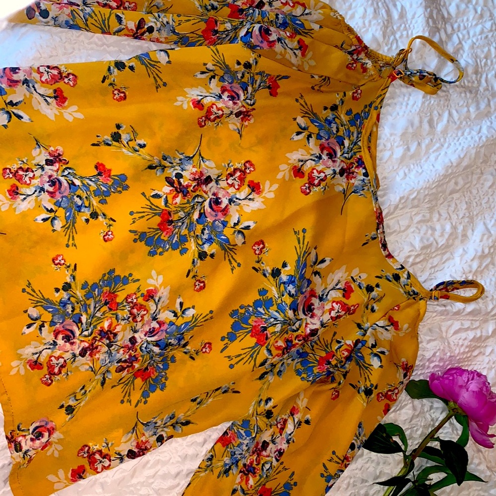 Yellow flower off shoulder shirt